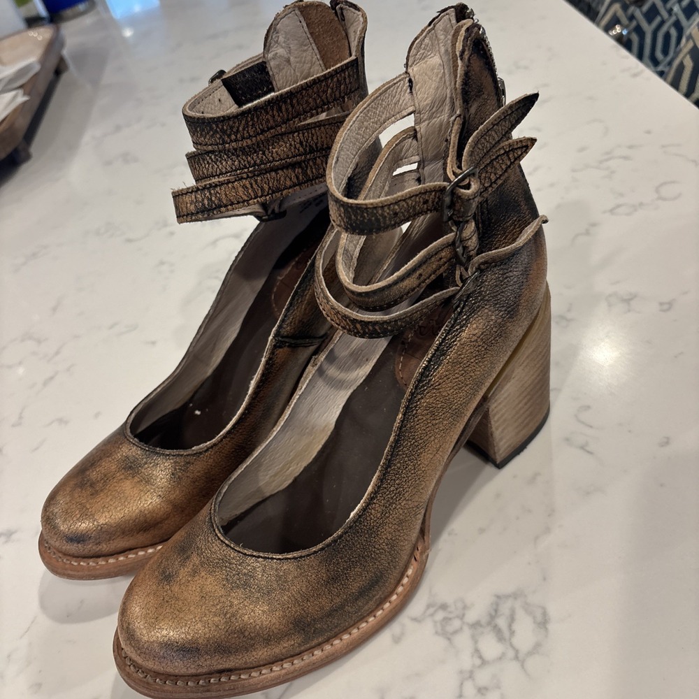 Freebird By Steven Randi Leather Heels Shoes Strappy Size US 8 Metallic Copper